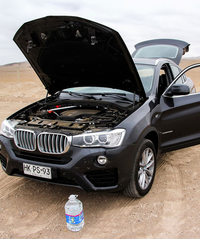 A car with its hood open