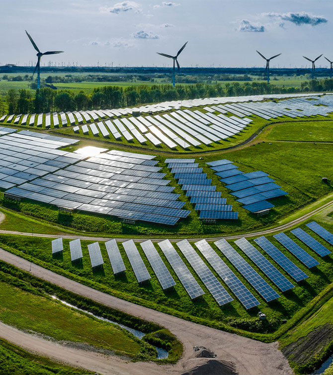 A plain with wind and solar energy