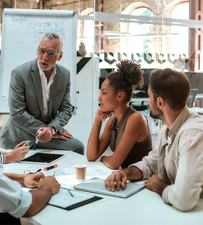 A team discussing a project